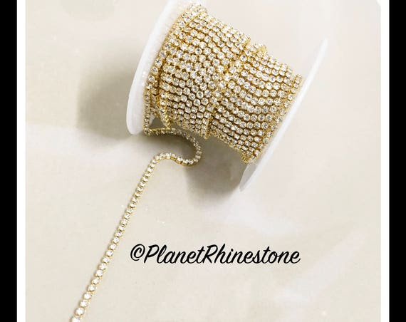 5-yard Simple Single line SS6 Gold Rhinestone Trim Chain #S01