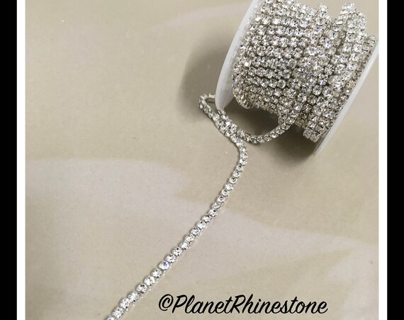 5-yard / Simple Single line SS12 / Silver / Rhinestone Trim Chain #S02