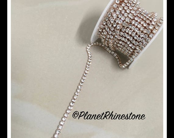 5-yard / Simple Single line SS12 / Rose Gold / Rhinestone Trim Chain #S02