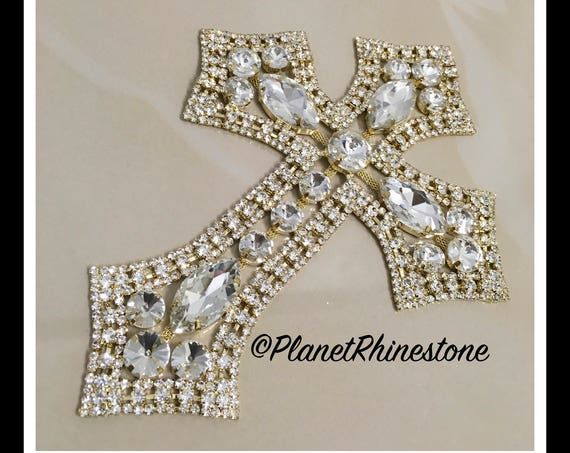 Large - Rhinestone Cross Applique/ Swarovski Shine/ Baptism/ first communion #CR-2