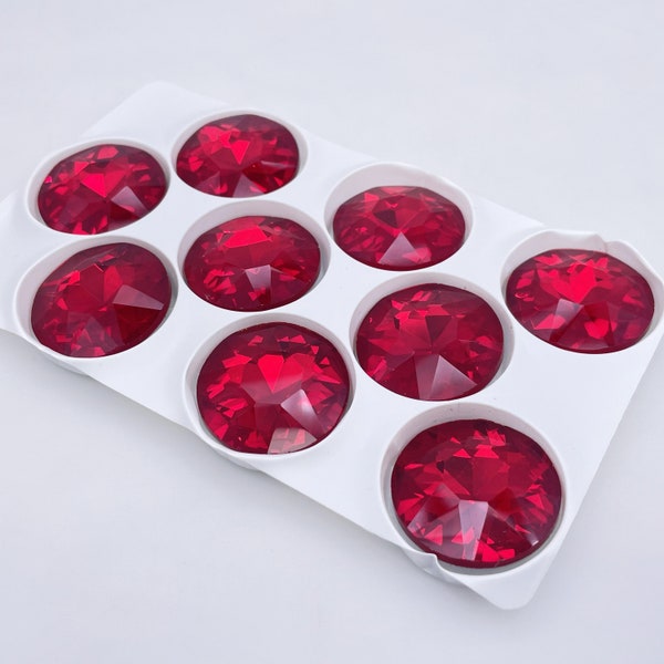 Round 27x27mm | Pointed Back Glass Rhinestones | Jewelry Crystal | 9pcs | AB, Red, Black, Hot pink, Blue, Light Pink, Emerald, Gold