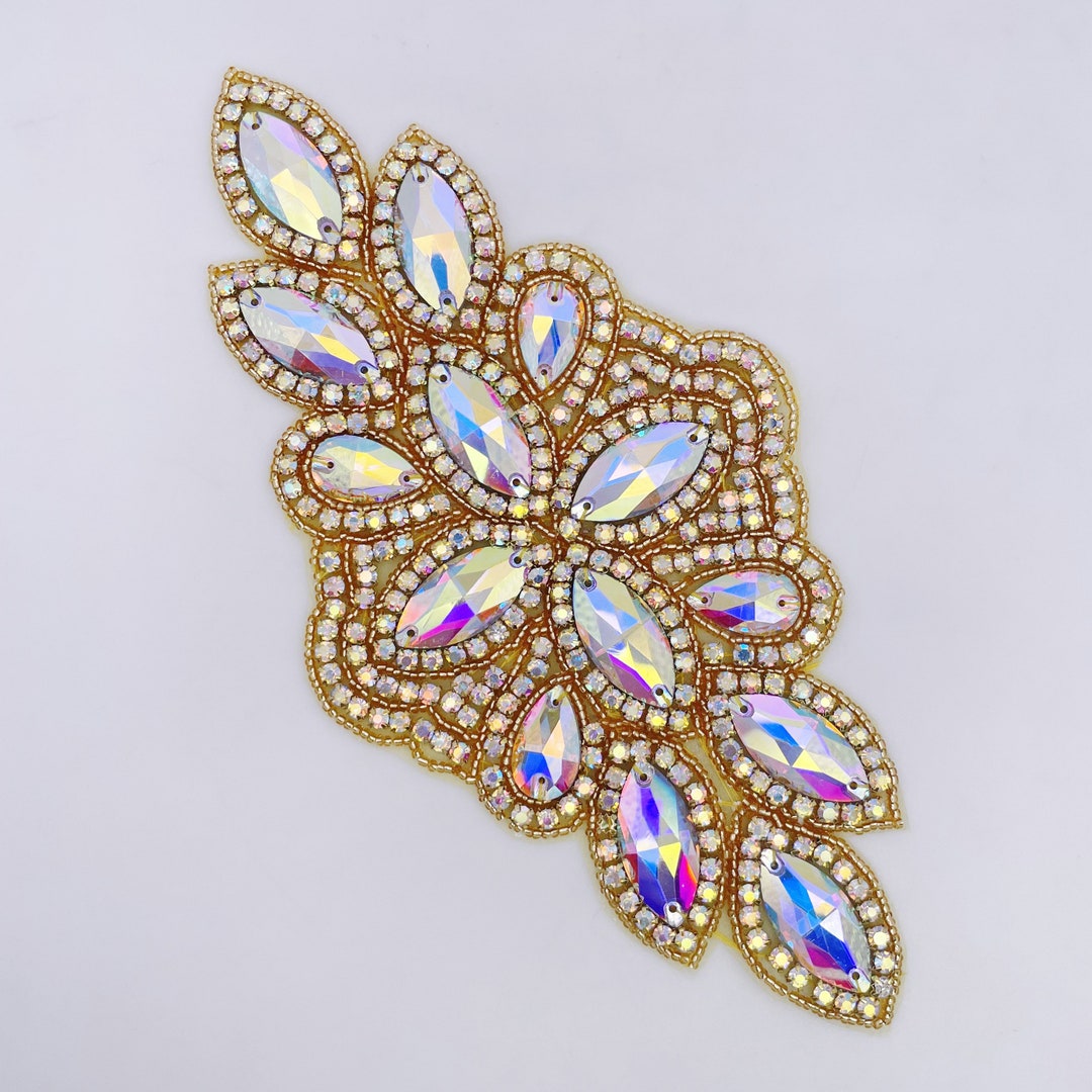 Iron on Rhinestone Applique - FBC-1 Silver, Gold, AB, Gold AB - Etsy