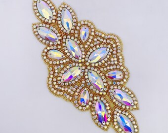 Iron on Rhinestone Applique - FBC-1 Silver, Gold, AB, Gold AB
