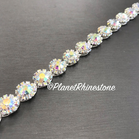 Aurora Borealis (AB) Flower Shape Rhinestone Trim #0110