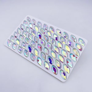 Sew-On Navette Rhinestone 7x15mm - White AB Crystal Glass Stone (1pc)