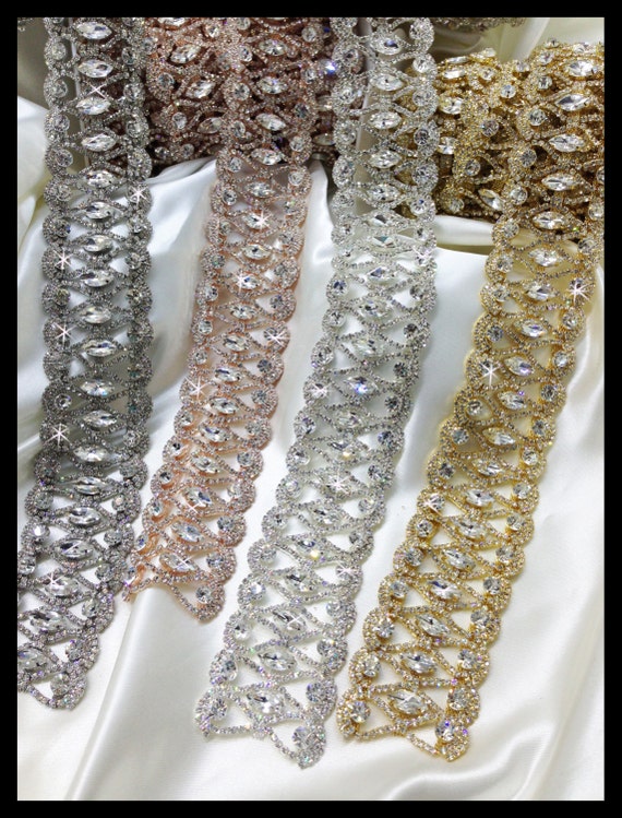 Rhinestone Bridal Sash Trim, Vintage sash (Silver, Nickle, Gold, Rose Gold, Aurora Borealis) #0101