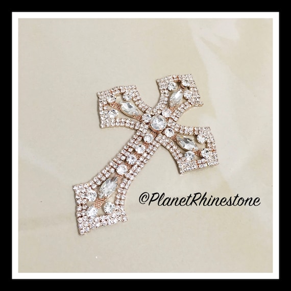 Medium - Rhinestone Cross Applique/ Swarovski Shine/ Baptism/ first communion #CR-2