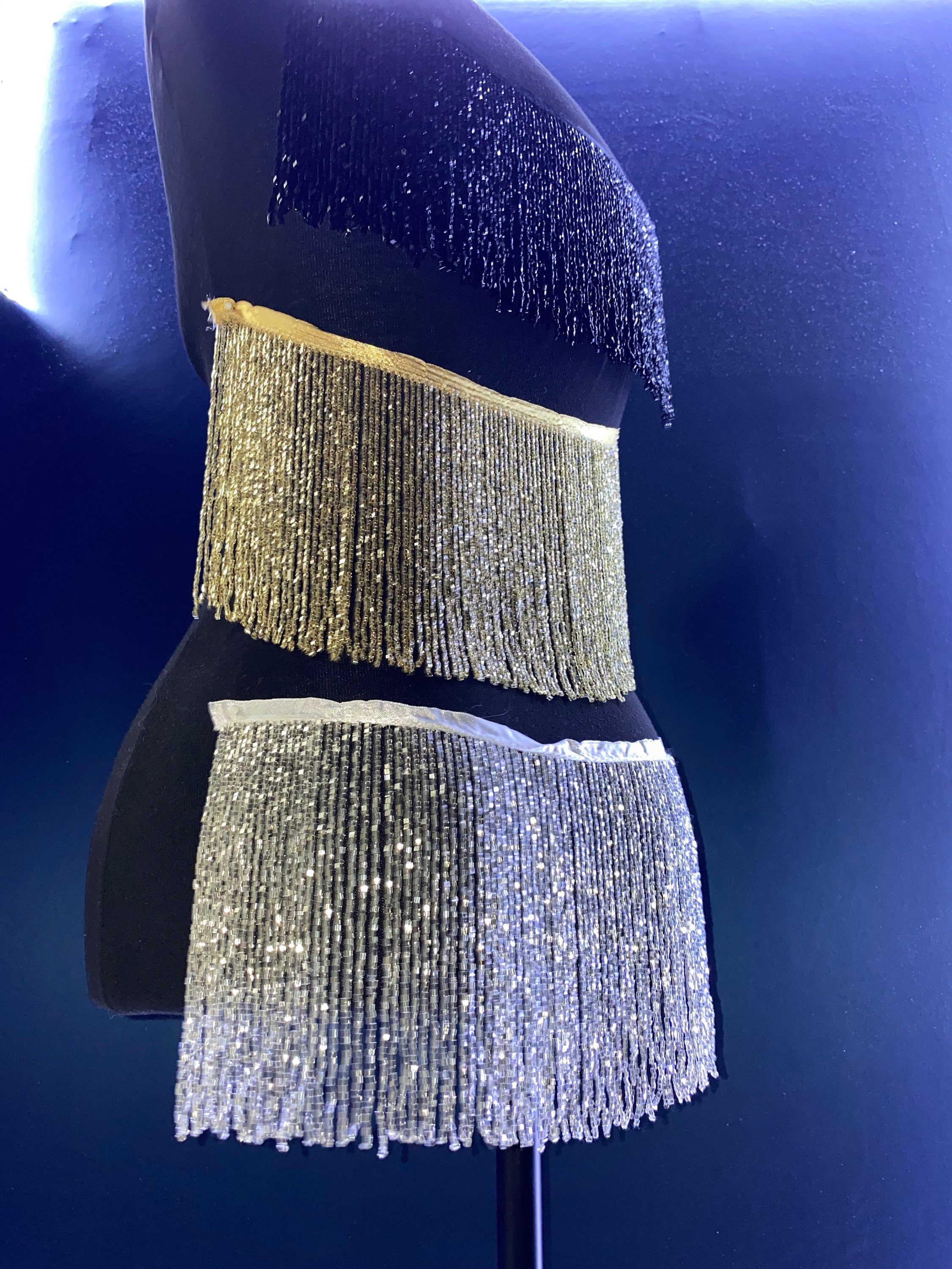 Beaded Fringe Trim Rhinestone Fringe Trim Colorful Fringe (Silver