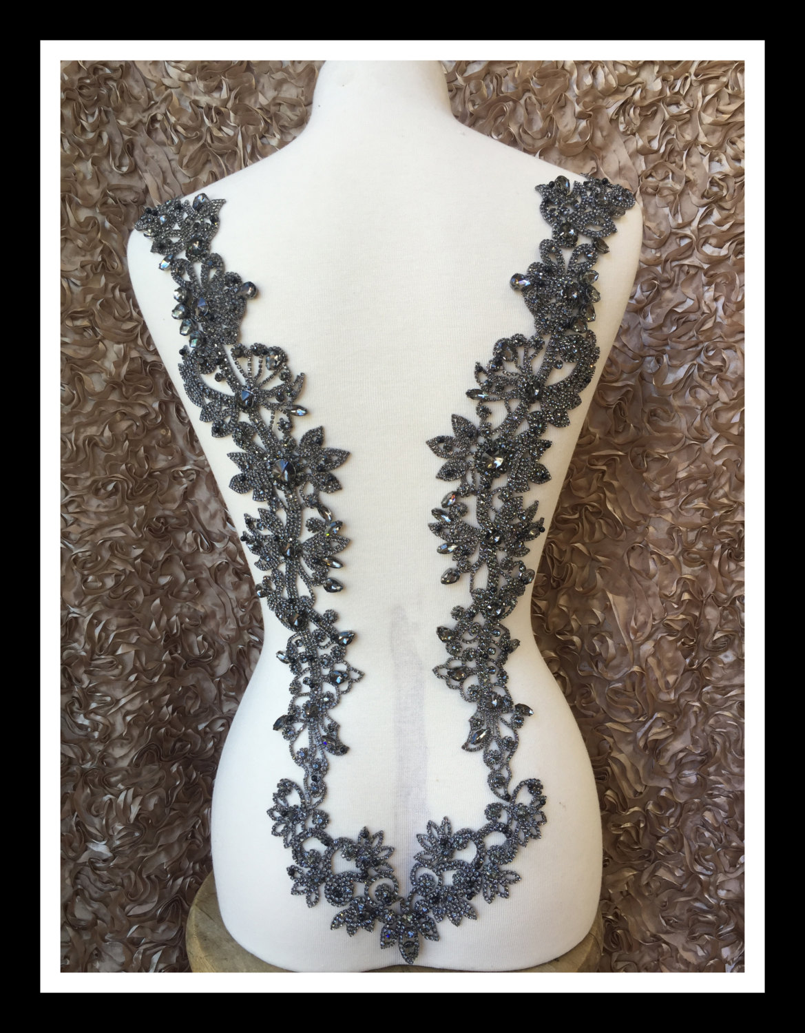 Designer Rhinestone bridal applique, Open back wedding dress applique