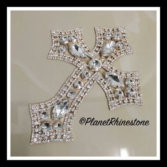 Large - Rhinestone Cross Applique/ Swarovski Shine/ Baptism/ first communion #CR-2