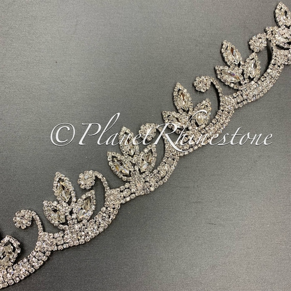 Silver Floral Crystal Trim #T-11