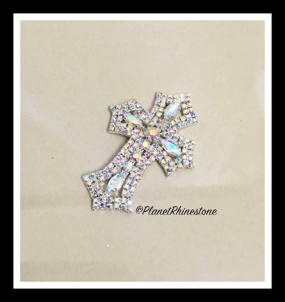 Small - Rhinestone Cross Applique/ Swarovski Shine/ Baptism/ first communion #CR-2