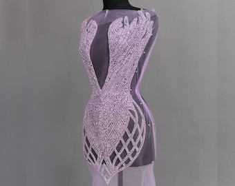 Kimberly Rhinestone Bodice Applique | Rhinestone Embroidery Panel Silver, Gold, Lilac, Blue