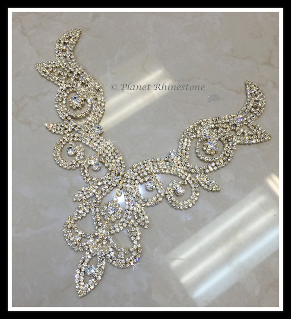 Rhinestone Necklace Applique/ Rhinestone Neckline Applique/ Bridal Applique/(Silver, Gold) ~ Swarovski Shine #0177