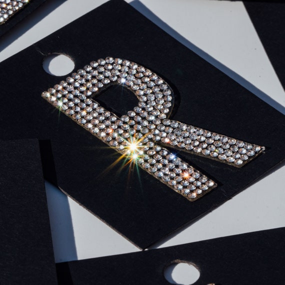 2 AB Iron on Rhinestone Letters Crystal Alphabet Patches 