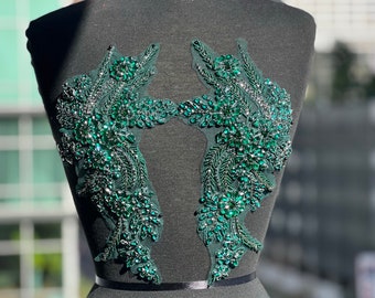 Jina Rhinestone Applique | Applique on Mesh | White, Emerald, Lavender, Burgundy, Orange, Gold Shadow, Royal Blue