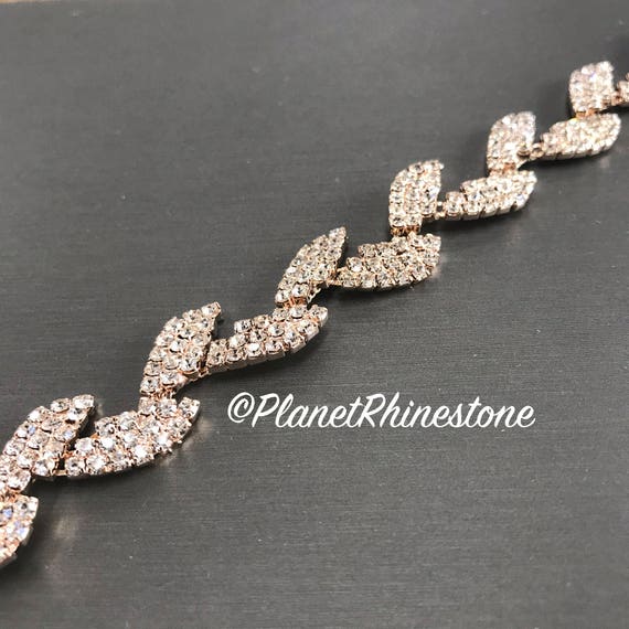 Rose Gold Rhinestone Leaf Trim #0132