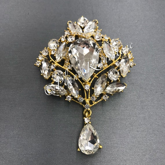 Gold Vintage Rhinestone Brooch #BR-1