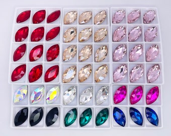 Navette 17x32mm | Pointed Back Glass Rhinestones | Jewelry Crystal | 12pcs | AB, Red, Black, Hot pink, Blue, Light Pink, Emerald, Gold