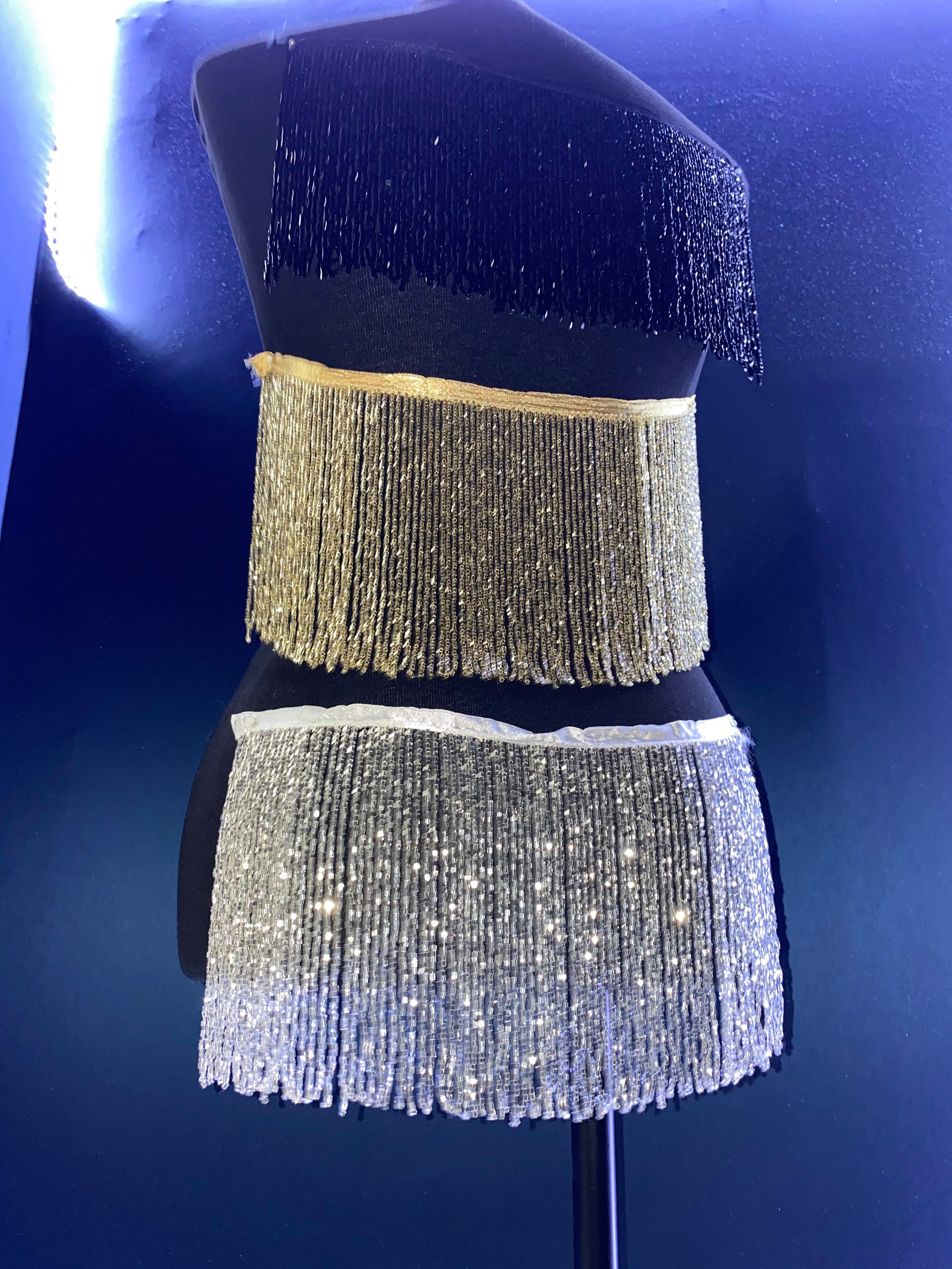 Beaded Fringe Trim Rhinestone Fringe Trim Colorful Fringe (Silver