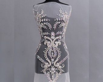 Lizi Rhinestone Bodice | Rhinestone Mesh Applique | Rhinestone Embellishments Embroidery