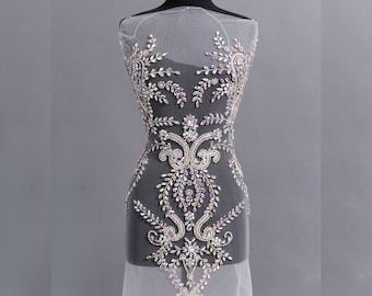 Lizi Rhinestone Bodice | Rhinestone Mesh Applique | Rhinestone Embellishments Embroidery