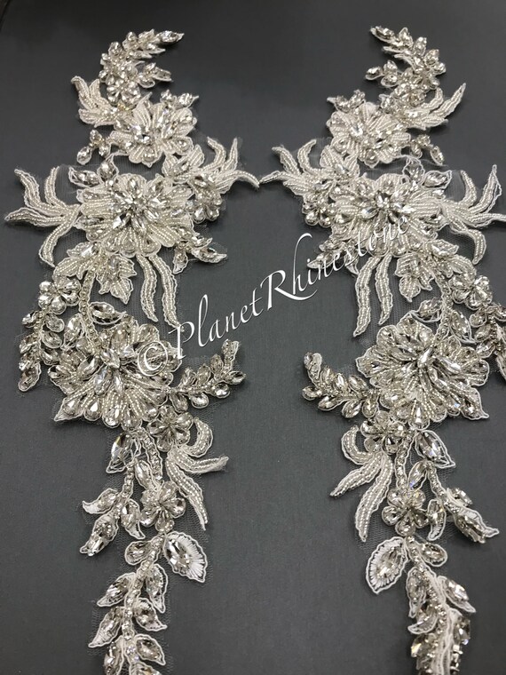 Rhinestone Lace Applique Pair #LA-2/