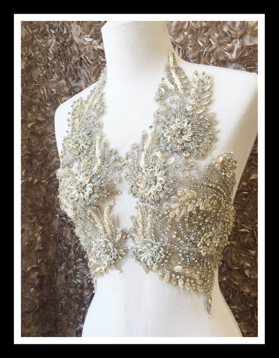 Silver Beaded Embroidery Anjel Wings