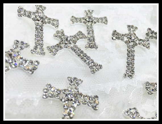 10 pcs Small Rhinestone Crosses/First communion/baptism/Favor boxes/Invitations #0166