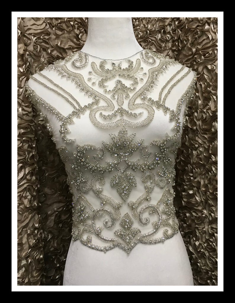 Rhinestone Beaded Mesh Applique #F014