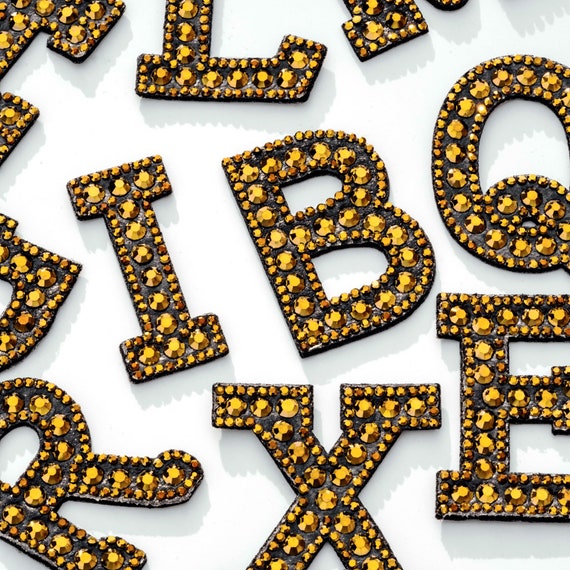 2" Gold Hot Fix Rhinestone Letters | Iron On | Crystal Letters | L-1