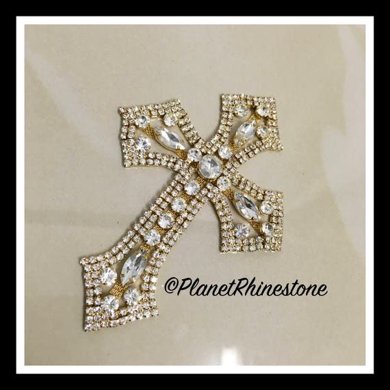 Medium - Rhinestone Cross Applique/ Swarovski Shine/ Baptism/ first communion #CR-2