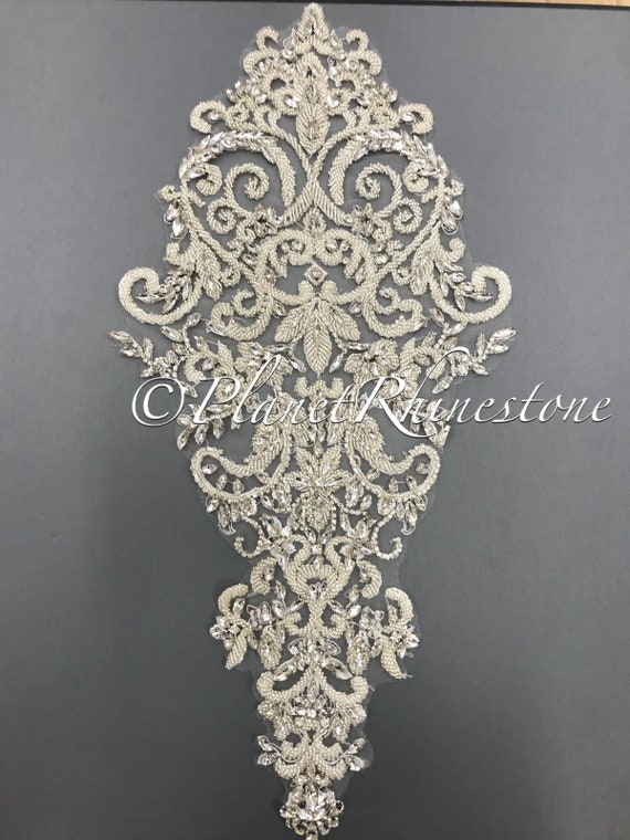 Large Crystal Beaded Lace Applique #LA-5