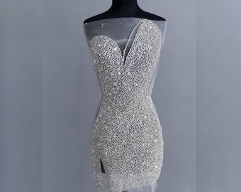 Nikka Rhinestone Bodice Applique | Rhinestone Embroidery Panel Silver, Blue, Black, and Emerald