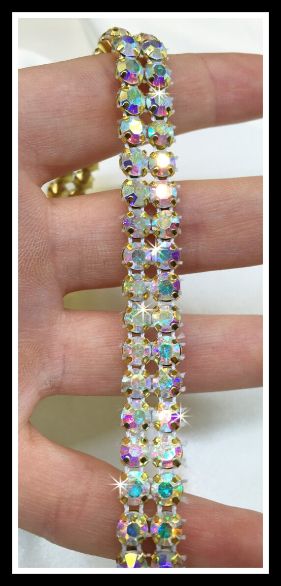 2-row (1 yard) AB gold plated crystal rhinestone chain trim DIY wedding cake decor, #0143