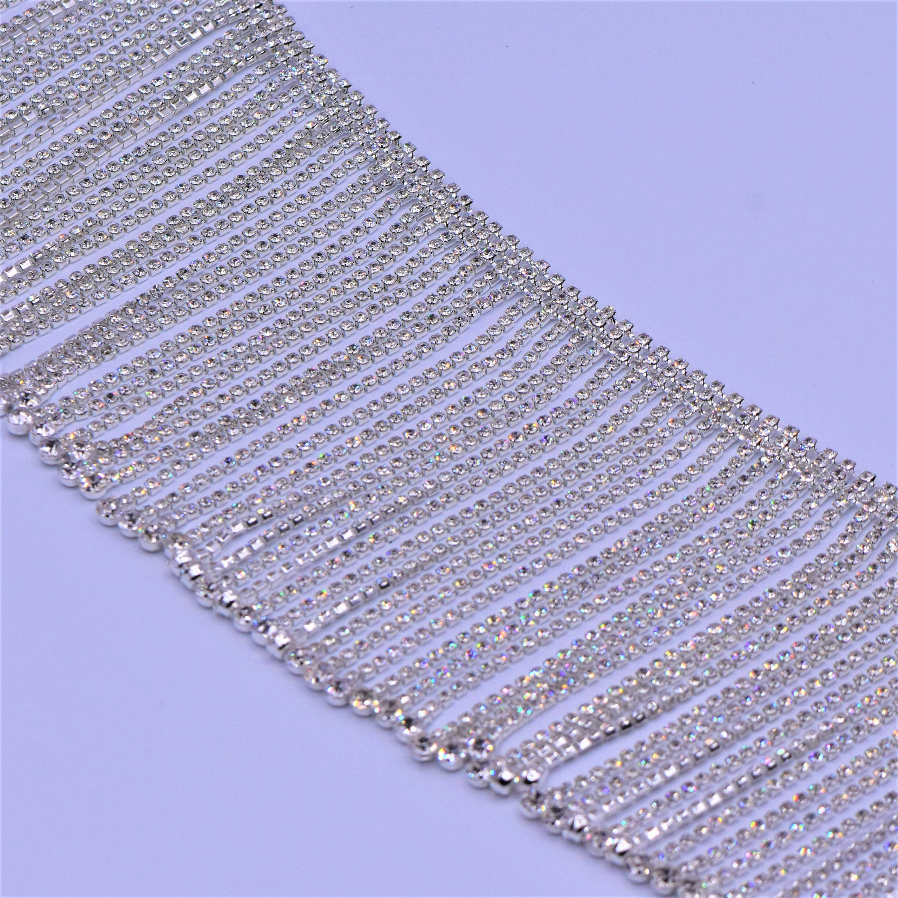 1.25 inch Rhinestone Fringe Chain (Color: Clear Crystal/Silver) - Shine Trim