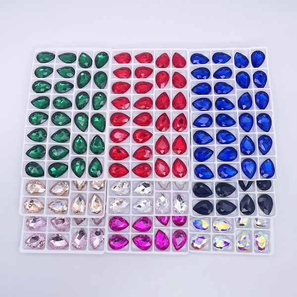 Tear Drop 13x18mm | Pointed Back Glass Rhinestones | Jewelry Crystal | 28pcs | AB, Red, Black, Hot pink, Blue, Light Pink, Emerald, Gold