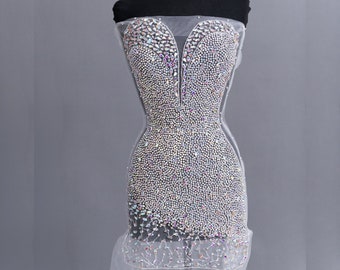Ashley Rhinestone Bodice Applique | Crystal Applique | AB, Gold, Pink