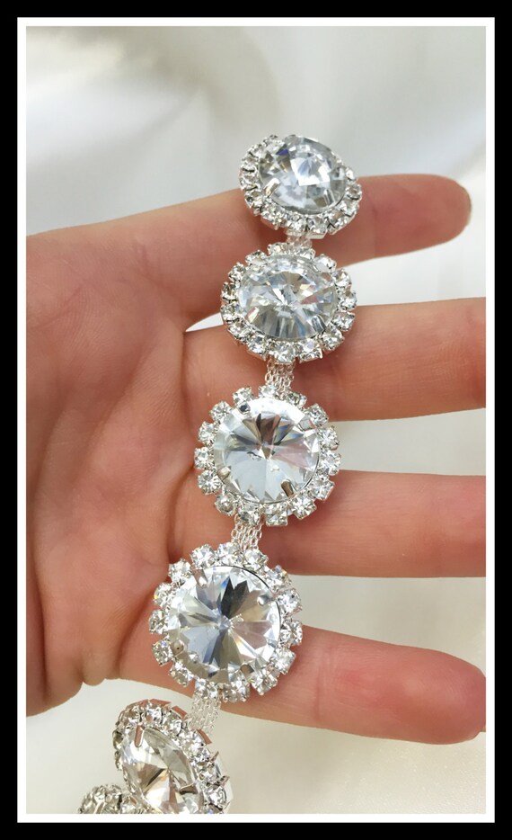 Round rhinestone trim/ Button lookalike trim / Cuttable rhinestones/ Trim by yard #0192