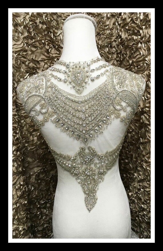 Rhinestone Beaded Mesh Applique #F005