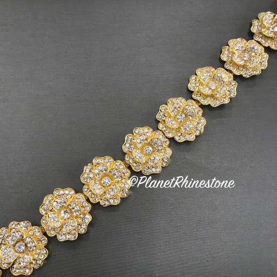 Gold Floral Crystal Trim #T-G