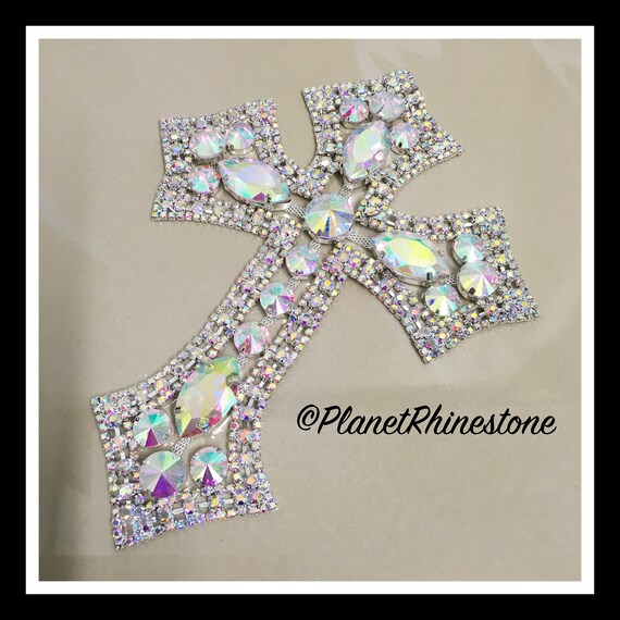 Large - Rhinestone Cross Applique/ Swarovski Shine/ Baptism/ first communion #CR-2
