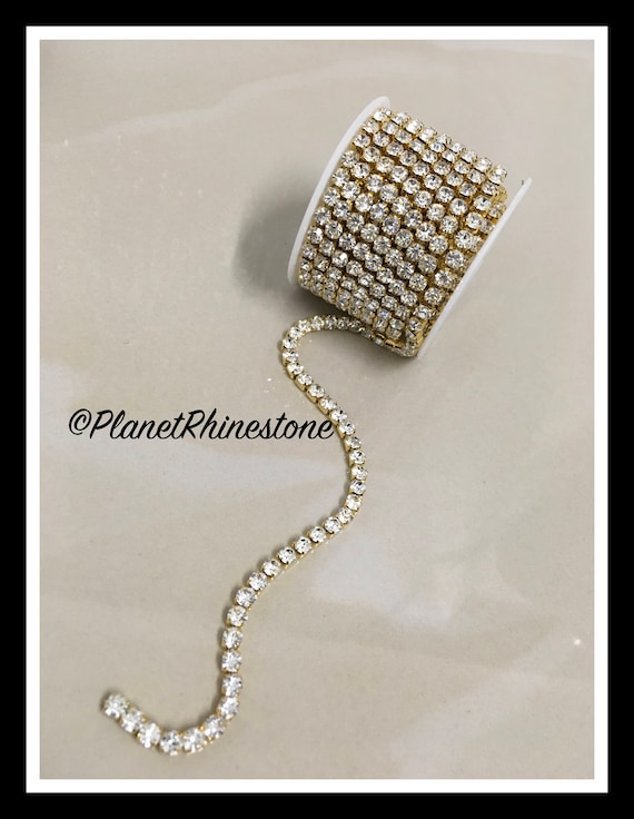 5-yard / Simple Single line SS18 / Gold / Rhinestone Trim Chain #S03