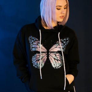 Magical Butterfly Rhinestone Hoodie | Bling Hoodie | Holiday Gifts | Unisex Hoodie | Rhinestone Hoodie String | Christmas Gift