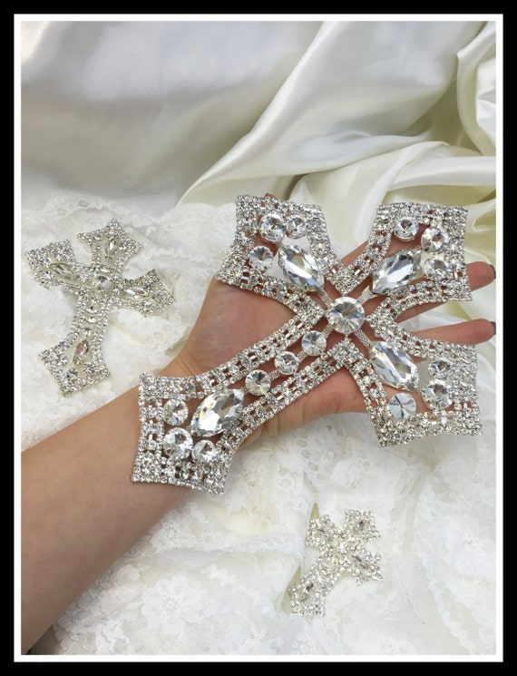 Rhinestone Cross Applique/ Swarovski Shine/ Baptism/ first communion (Gold/Silver) #0109