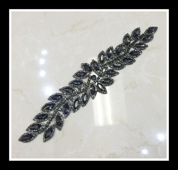 Rhinestone Leaf Bridal aplique/ Sash Applique/ Swarovski Shine (Silver, Gold, Rose Gold, Black) #0171