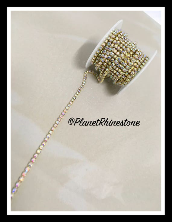 5-yard / Simple Single line SS12 / Gold-AB / Rhinestone Trim Chain #S02