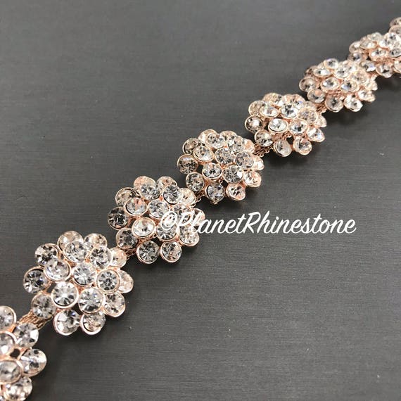 Rose Gold Floral Crystal Trim #T-C