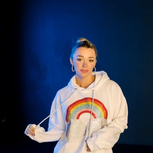 Rainbow Hoodie | Bling Hoodie | Holiday Gifts | Unisex Hoodie | Rhinestone Hoodie String | Christmas Gift