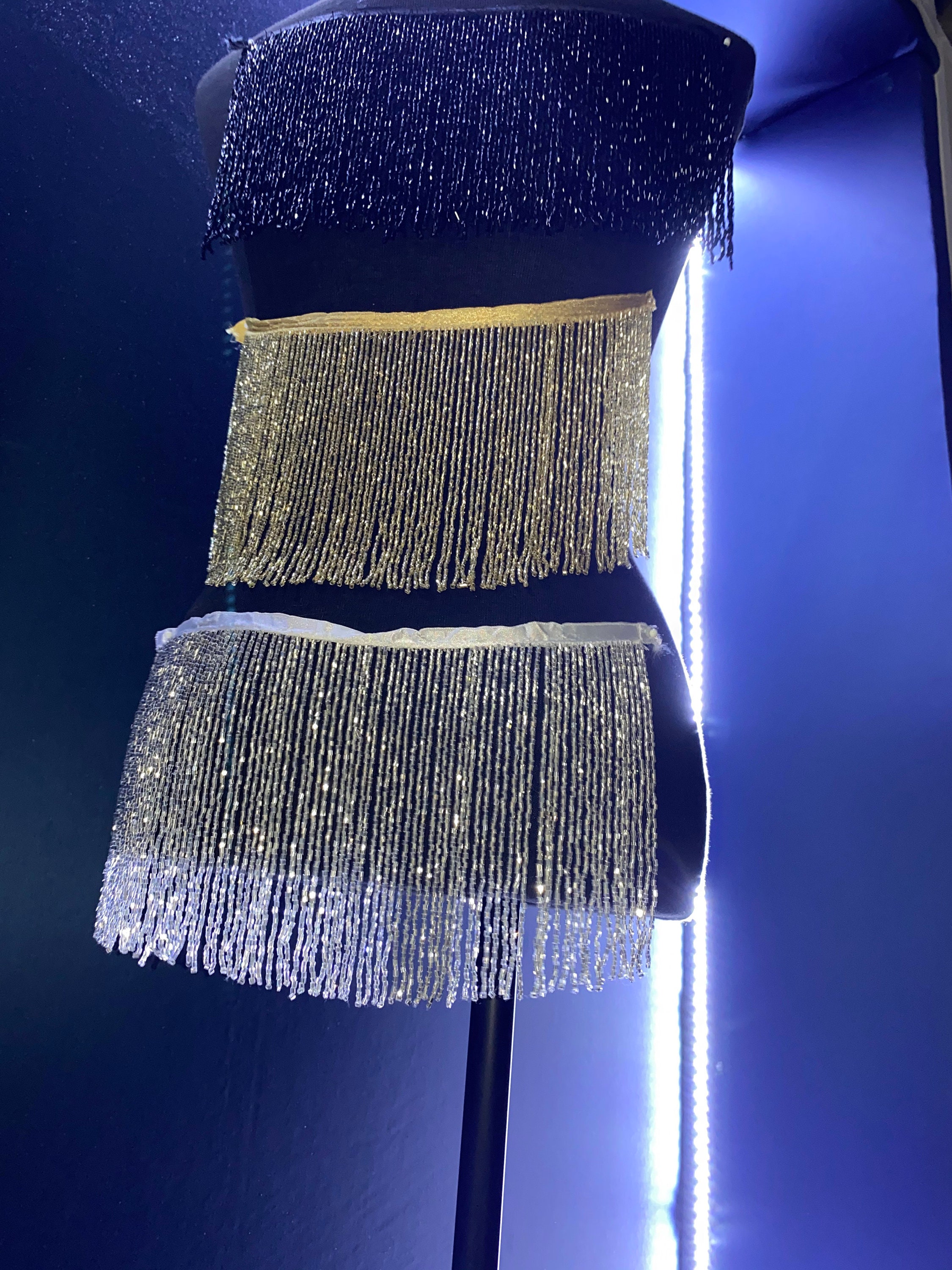 Beaded Fringe Trim Rhinestone Fringe Trim Colorful Fringe (Silver